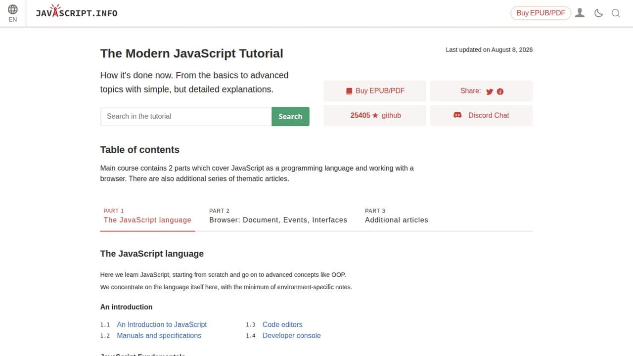 The Modern JavaScript Tutorial